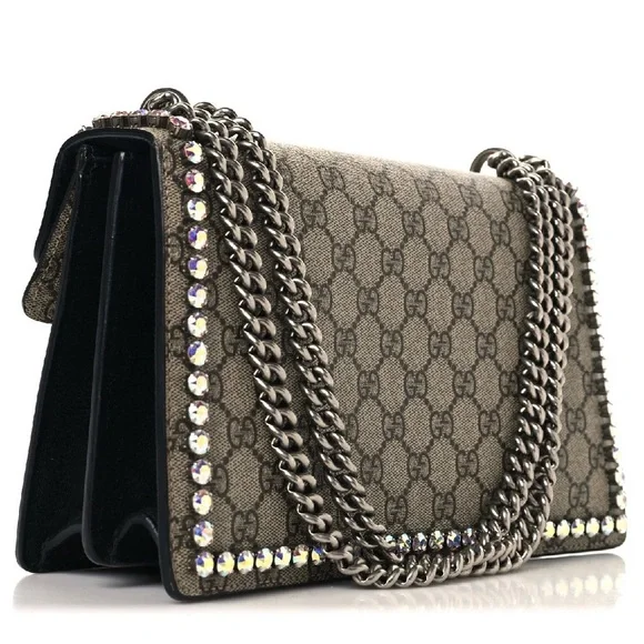 Gucci Beige and Black Monogram Crystal Dionysus Small Shoulder Bag - Picture 7 of 17